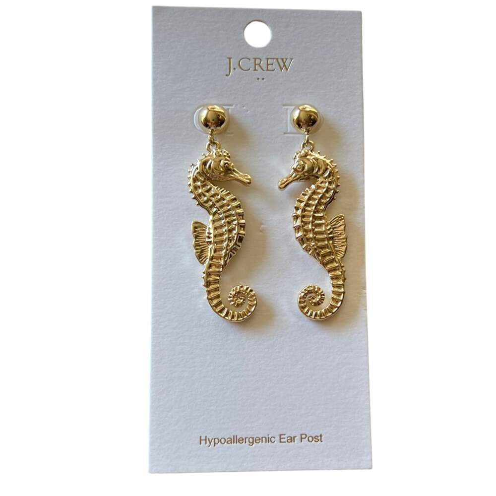 NWT J. Crew Gold Seahorse Statement Earrings